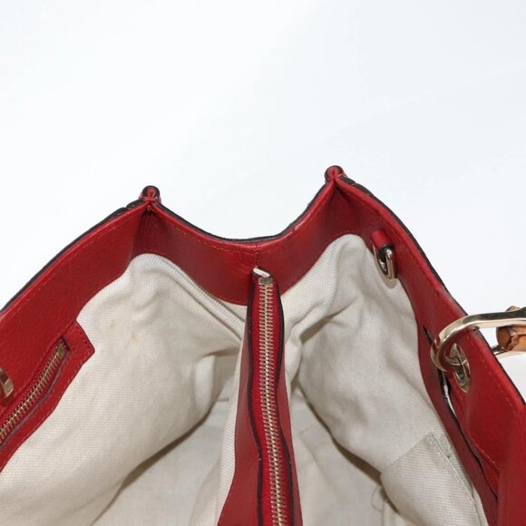 GUCCI Bamboo Hand Bag Leather 2way Red Gold 323660 Auth 125733 - Picture 12 of 16